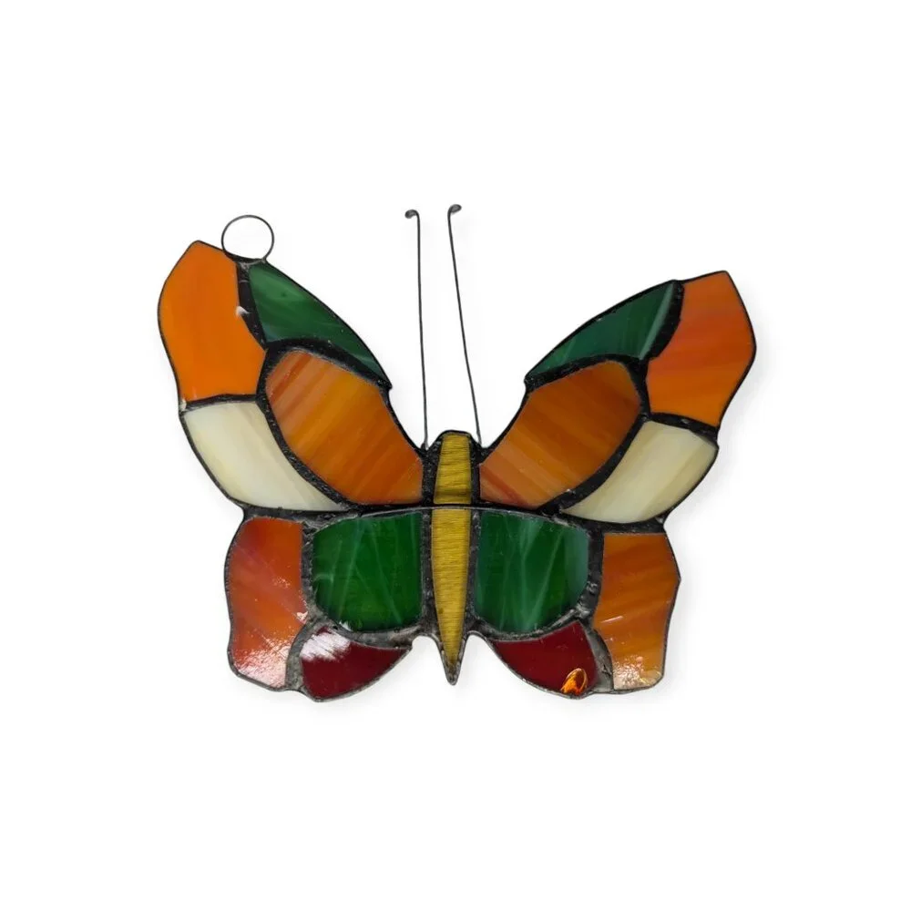 Colorful Stained Glass Butterfly Suncatcher with Antenna